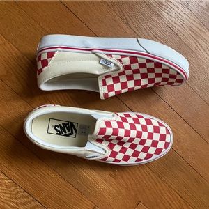 Red checkered slip on vans